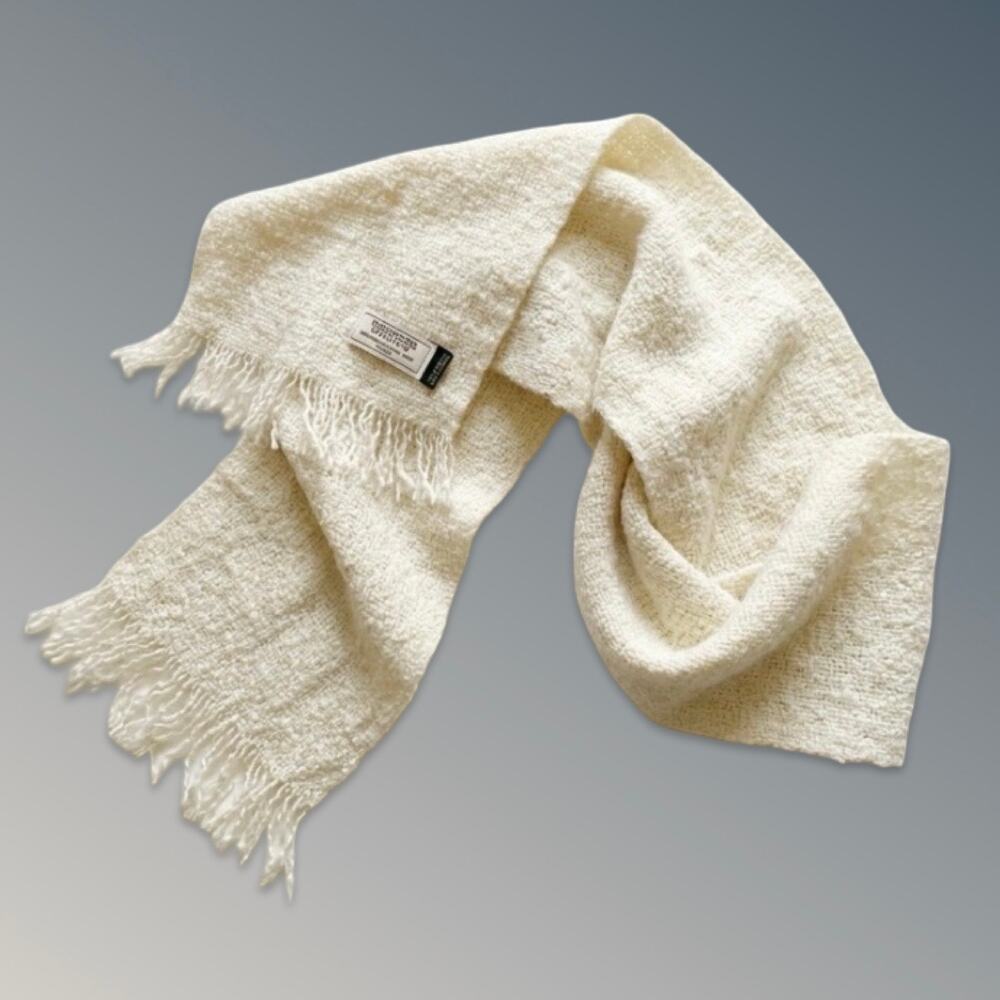 Mucros Weavers Ireland Merino Wool Cashmere Scarf Cream Fringe Luxury 60" x 9"